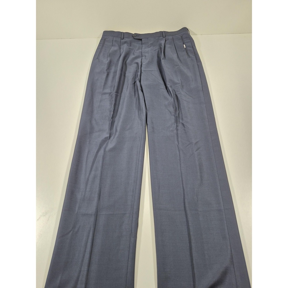 Zanieri Dress Pants Men's 40x37 Blue Wool Pleated Italy Classic Fit